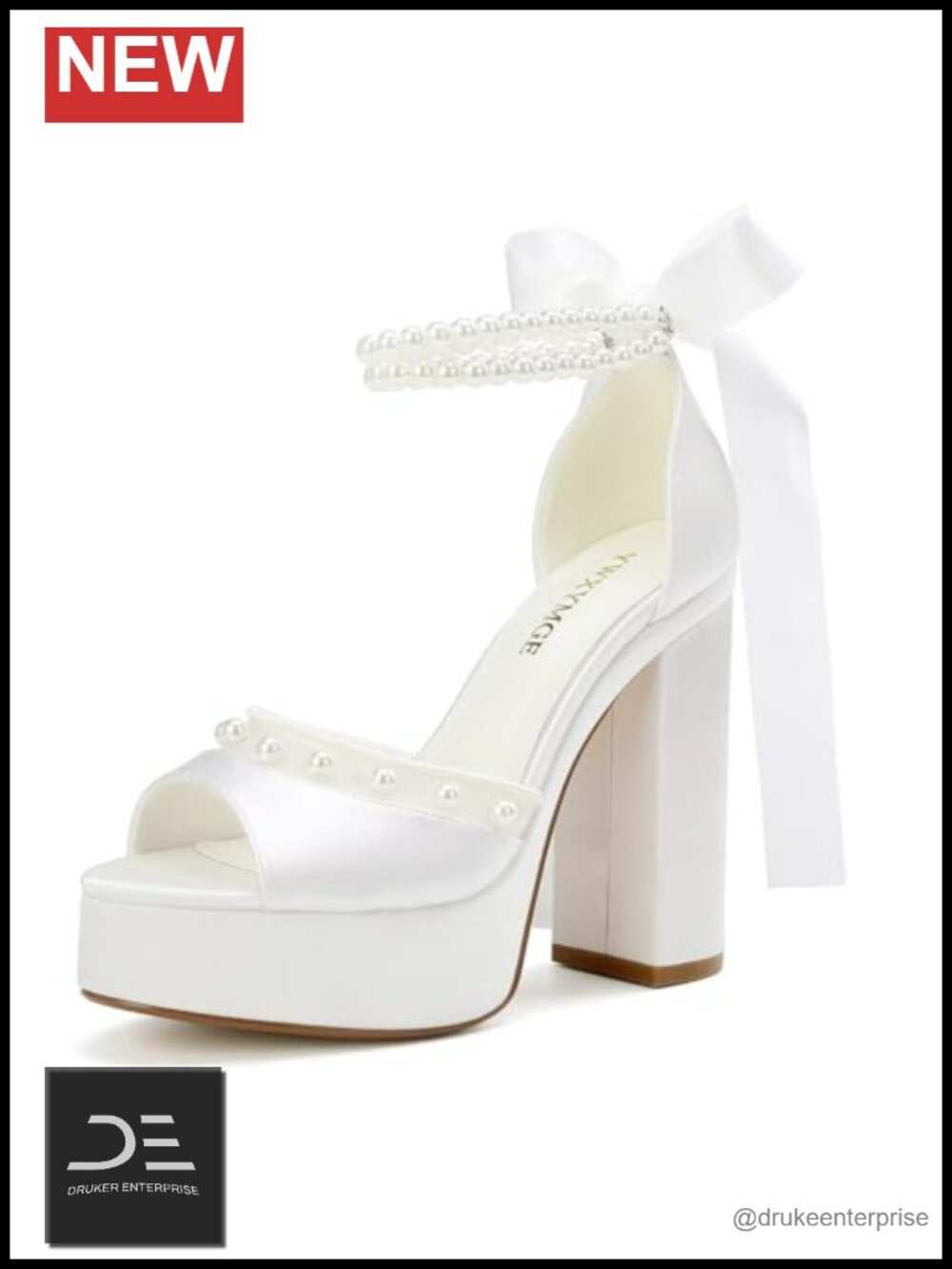Pearl Bridal Heels Open Toe Platform Shoes Satin Ankle Strap Wedding